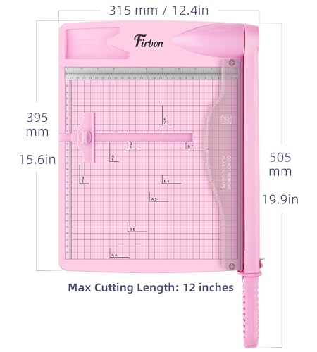 Firbon 12 Inch Guillotine Paper Cutter, 30-Sheet Capacity Paper Trimmers | Pink | Heavy Duty Cutter | Dual Scales | Paper, Cardstock & Photo Trimming | Scrapbooking Crafts | Office, Home & Studio Use - color: Pink