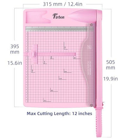 Firbon 12 Inch Guillotine Paper Cutter, 30-Sheet Capacity Paper Trimmers | Pink | Heavy Duty Cutter | Dual Scales | Paper, Cardstock & Photo Trimming | Scrapbooking Crafts | Office, Home & Studio Use - color: Pink