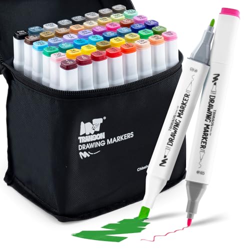 TRANSON Alcohol Markers for Drawing Coloring 48 Colors Dual-tip Fine and Chisel Tips - style: 48 Colors Chisel and Fine