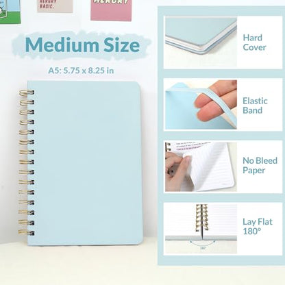 SUNEE Lined Spiral Journal Notebook for Women, 146 Pages College Ruled Hardcover Journaling Notebook for Work, Note Taking and Office School Supplies, A5 - Blue - color: Blue