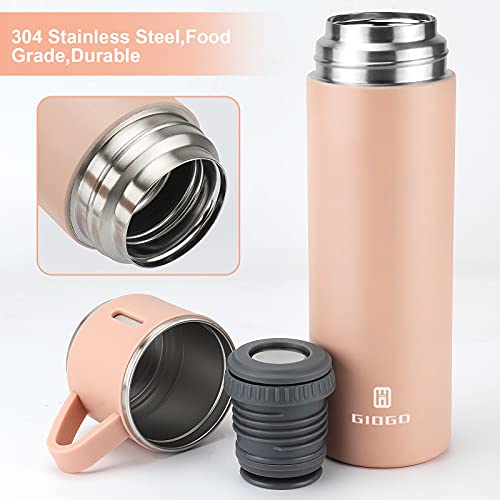 Stainless Steel Thermo 500ml/16.9oz Vacuum Insulated Bottle with Cup for Coffee Hot drink and Cold drink water flask.(Pink,Single) - color: Pink (Single), size: 16.9 Ounces