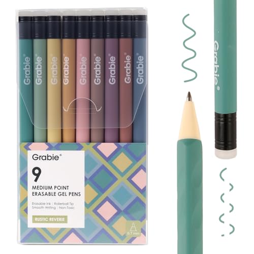 Grabie Erasable Gel Pens, Medium Point 0.7 mm Erasable Pens, Make Mistakes Disappear for Drawing Writing Planner, Pack of 9 Assorted Colors(Rustic Reverie) - color: 9 Colors Pens: Rustic Reverie
