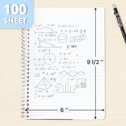 ONAVIA 2 Subject Spiral Notebook College Ruled 6 Pack, 200 Pages, Assorted | 100 ct, 6 x 9.5 in, Poly Cover, 2 Dividers, Double-Sided Pockets, Notebook for School, Study