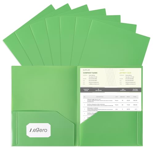 Aegero Plastic Folders with Pockets (7 Pack, Green), Durable Heavy Duty File Folders with Business Card Slot, 2-Pocket Folder for Schoolwork & Office,Letter Size - color: Green, size: 1 Set（7pack）