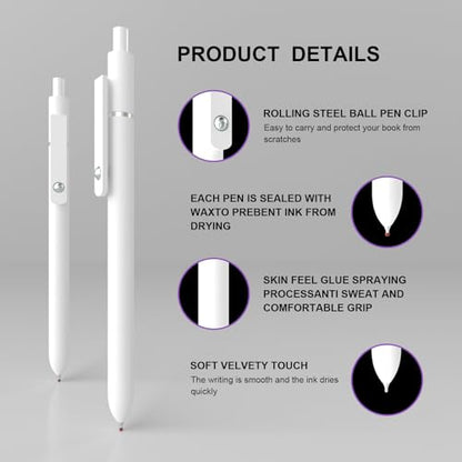 Retractable Gel Pens,0.5mm Fine Point Tip Black Ink with Grip Smooth Writing for Journaling Note Taking office Supplies,stationary for women & men(10 Pcs Black Ink-White shaft pens) - style: 10 Pcs Black Ink-White shaft pens