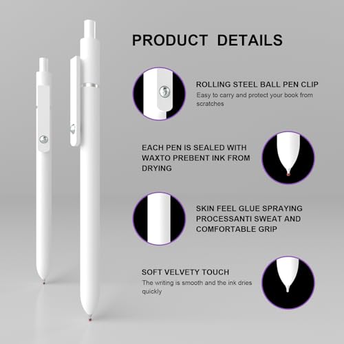 Retractable Gel Pens,0.5mm Fine Point Tip Black Ink with Grip Smooth Writing for Journaling Note Taking office Supplies,stationary for women & men(10 Pcs Black Ink-White shaft pens) - style: 10 Pcs Black Ink-White shaft pens