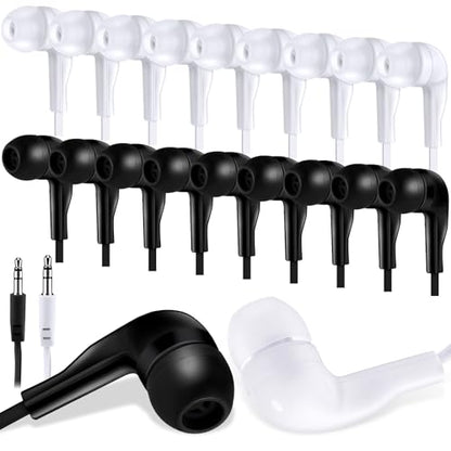 Kanayu 100 Pack Earbuds Bulk Earphones for School Classroom, Student Wired Earbuds Headphones Without Mic, Earphones Bulk for Adults School Library Laptop, Individually Bagged(Black and White) - color: Black and White