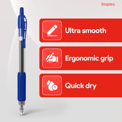 Staples Retractable Gel Pens, Bold Point 1.0mm, Blue Ink, 12 Pack – ProGel Smooth‑Flow Pens for Office & School Use - color: Blue, size: 12 Pack, style: Bold Point