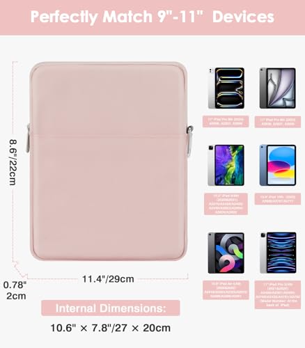 MoKo 9-11 Inch Tablet Sleeve Bag Carrying Case Fits New 11-inch iPad Pro M4/iPad Air M2 2024, Air 5/4/3 10.9"/10.5", Pro 11 M2, i-Pad10th 10.9, i-Pad9/8th Gen 10.2, Tab S8/S9 11", Pink - color: Pink, size: 9-11