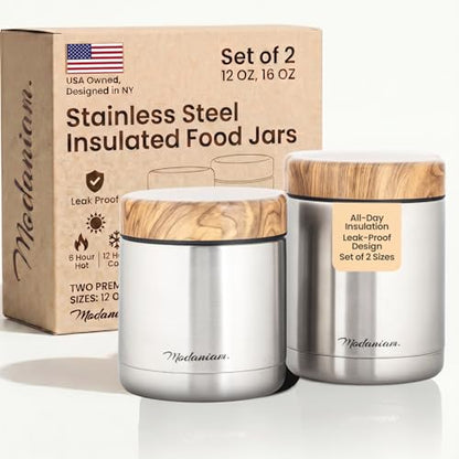 Stainless Steel Insulated Food Jar Set of 2 (16oz + 12oz) | Wide Mouth | Soup Thermo for Hot Food Lunch Container | Thermal LunchBox | Insulated Soup Bowl | Hot and Cold Lunch Box for Adults | SIlver - color: Silver Clouds