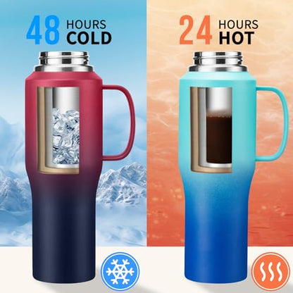 Stainless Steel Water Bottles 40oz - Insulated Water Bottle with Straw, Strap Carrier Bag & Protective Boot, Tumbler with Handle for Car, Office, Gym - color: Black, size: 32 ounces with handle
