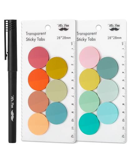 Mr. Pen- Round Transparent Sticky Notes, 1.1” Diameter, 14 Pads, 560 Sheets | Colorful, Water-Resistant See-Through Sticky Notes & Fineliner, Smooth Writing, Note Tabs for Bible Journaling, Studying - color: Coral Reef, size: 560 pcs