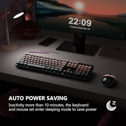 MOFII Wireless Keyboard and Mouse Combo, 2.4 GHz Full-Size Retro Round Keyboard with 8 Multimedia & Shortcut Keys, Plug and Play, Compatible with Mac, Windows, Laptop, Desktop, PC - Coffee Gradient - color: Coffee Gradient