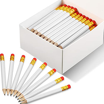 Outus 72 Pieces Golf Pencils Half Pencils with Eraser Mini Bulk Short #2 HB Pre Sharpened for Bridal Shower Wedding Office(White) - color: White