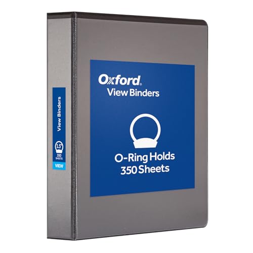 Oxford Ring Binders, 1.5" Round Ring Binders, View Binder, Covers on 3 Sides, XtraLife Hinge, Non-Stick, PVC-Free, Black, 350 Sheet Capacity (1002548) - color: Black, size: 1.5 Inch