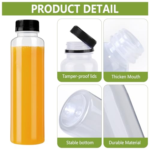 zmybcpack 12 Pack 10oz/300ml Plastic Juice Bottle With Caps Dishwasher Safe | Plastic Smoothie Bottles, Reusable Fridge Drinking Bottle with Lid for Juice, Milk and Other Beverages - size: 10oz 12pack