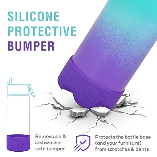 CHILLOUT LIFE 17oz Kids Insulated Stainless Steel Water Bottle with Leak Proof Straw Lid & 144 Stickers - color: Caribbean Lily, style: 17 oz