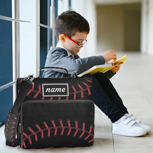 Kcldeci Personalized Zipper Binder 3 Ring，Baseball Pattern Black Custom Zipper Binder Organizer 1.5inch for School and Office Expanding File Folder - color: E17