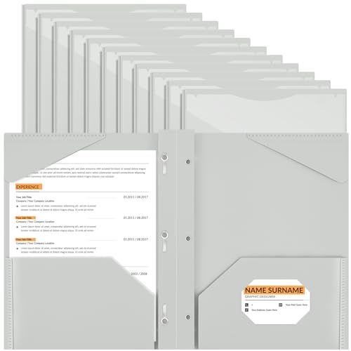 Henoyso 18 Pcs Plastic Folder with Clear Front Pocket and 3 Prong Plastic Folders with Card Slot Pocket Folders with Prongs for School Office (Gray White) - color: Gray White