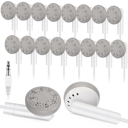 Kanayu 100 Pack Earbuds Bulk Earphones for School Classroom, Student Wired Earbuds Headphones Without Mic, Earphones Bulk for Adults School Library Laptop, Individually Bagged(White) - color: White