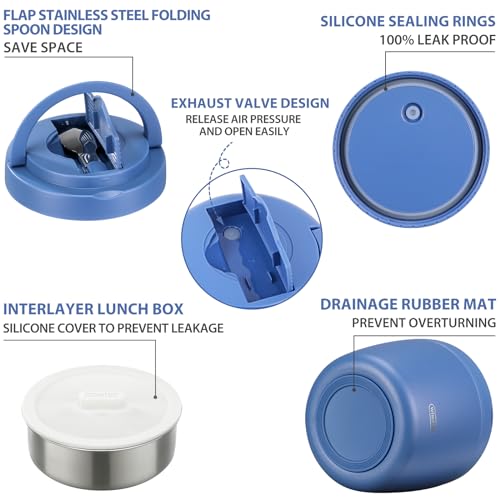 wiwens Thermo Food Jar for Hot Food Adults 32OZ Soup Thermo Lunch Containers Wide Mouth Vacuum Insulated Stainless Steel Leakproof Bento Box with Spoon (Blue) - color: Blue