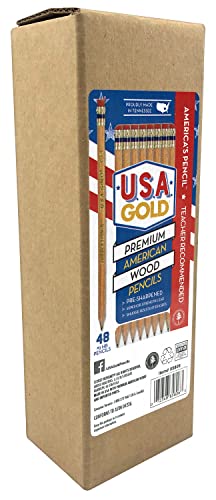 RoseArt U.S.A. Gold Pre-Sharpened American Wood Cased #2 HB Natural Pencils, 48 Pack - color: Natural, size: 1 Count (Pack of 48)