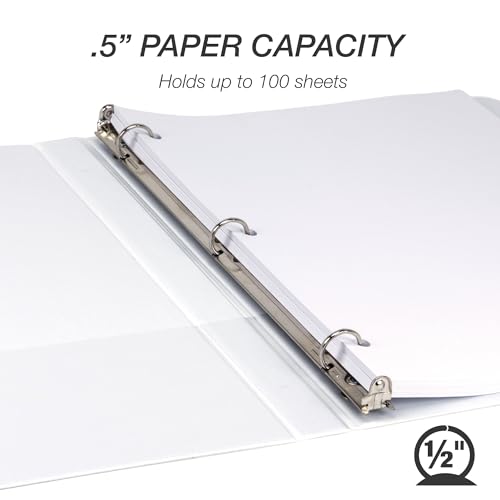 Samsill 0.5 Inch 3 Ring Binder, Made in USA, Economy Round Ring, Clear View Cover, 100 Sheet Capacity - for School, Home, Office - Pearl White - color: White, size: 1-Pack, style: 0.5-Inch