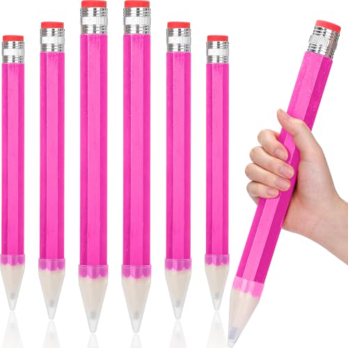 Tinlade 6 Pcs Wooden Jumbo Pencils for Prop, Funny Huge Pink Giant Pencil 14 Inch for Home and School Supplies, Kids, Preschoolers - color: Pink