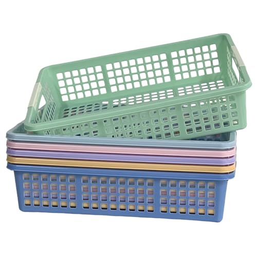 6 Pack Plastic Turn in Paper Trays for Classroom, Colorful Storage Bin Basket Organizers for School Supplies, Classroom Organization and Storage Tray Holds 4A Paper (Mixed Color) - color: Mixed Color