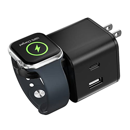 BeaSaf 36W for Apple Charging Block with Built-in Watch Charger, Foldable PD Fast Charger Block for iPhone, Dual Ports Wall Charger Compatible with Apple Watch iPhone AirPods(Black) - color: Black