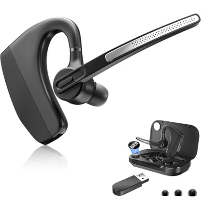 Herloreen Bluetooth Headset with Mic for Work, Wireless Earpiece with USB Dongle for PC Laptop, 48H Talk Time, Noise Canceling Mic, Charging Case, for Remote Work, Call Center, Trucker, Business - style: Headset + Charge Case + USB Dongle-HLK30