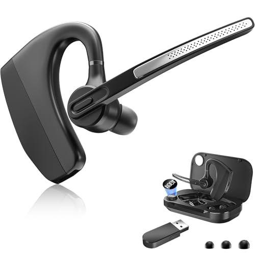 Herloreen Bluetooth Headset with Mic for Work, Wireless Earpiece with USB Dongle for PC Laptop, 48H Talk Time, Noise Canceling Mic, Charging Case, for Remote Work, Call Center, Trucker, Business - style: Headset + Charge Case + USB Dongle-HLK30