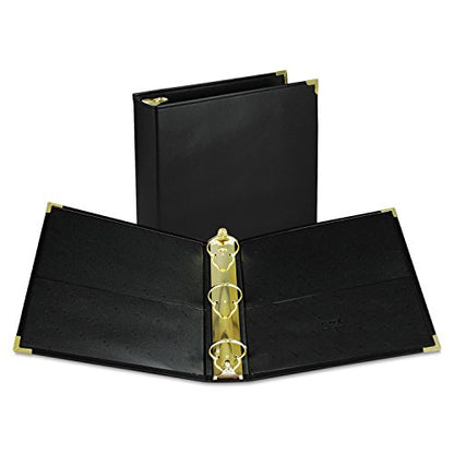 Samsill Classic Collection Leather 3 Ring Binder, Executive Presentation Portfolio, 2 Inch (Holds 425 Sheets), Brass Round Ring, Black - color: Black, size: 2 Inch, style: Classic