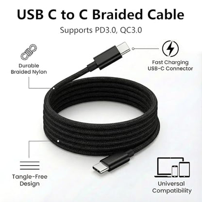 USB C to C Charger Cable, 60W, 6FT, 2-Pack, Black | Fast Charging, Braided Nylon, for iPhone 17/16/15, MacBook iPad, Galaxy S25/S24 - color: Black, size: 6FT+6FT