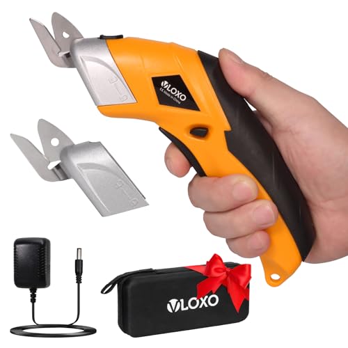 VLOXO Electric Scissors, Cordless Cardboard Cutter Power Fabric Scissors Mini Box Cutter with Blades Rechargeable Multi-Tool for Crafts Leather Cardboard Carpet Plastic Include Case Yellow CS4001 - color: Yellow