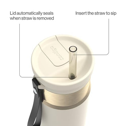 Contigo SnapSeal 709.8ml(24온스) 스테인리스 스틸 진공 단열 물병, 누출 방지 자동 닫힘 뚜껑, 휴대용 스트랩 및 재사용 가능한 빨대, BPA 프리 및 납 프리, 식기세척기 사용 가능 - color: 오트밀크 샴페인, size: 24온스