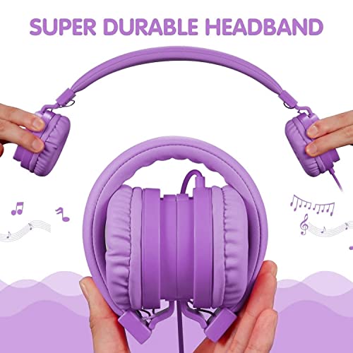 ONTA® Foldable on Ear Headphones for Children, Adjustable Lightweight Earphones for Phones/iPhone/Tablets/iPad/PC/MP3/MP4 (Purple) - color: Purple