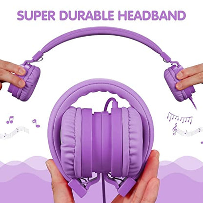 ONTA® Foldable on Ear Headphones for Children, Adjustable Lightweight Earphones for Phones/iPhone/Tablets/iPad/PC/MP3/MP4 (Purple) - color: Purple