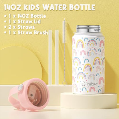 Fimibuke Kids Insulated Water Bottle, 14oz BPA FREE 18/8 Stainless Steel Travel Tumbler Double Wall Vacuum Leak Proof Kids Cup with Straw Metal Water Bottle for School Boys Girls(1 Pack, Rainbow) - color: A1. RAINBOW