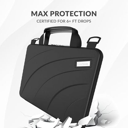 UZBL 13-14 Inch Always-on Chromebook Protective Hard Case with Adjustable Shoulder Strap and Carrying Handles - color: Black Pu