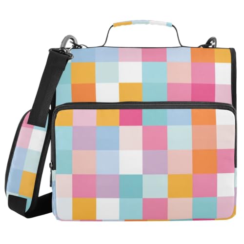 Checked Neon Zipper Binder 3 Ring with Shoulder Strap 2 Inch Binder | Multi-Pocket Organizer, 2 Inch Binder Holds 500 Sheets, Zipper Binders Organizer for School Students Office - color: Multicolored.2