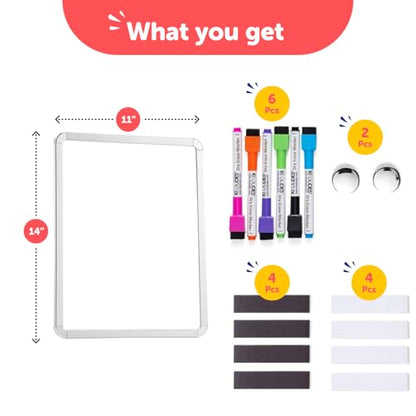 kedudes 11x14 Magnetic Dry Erase White Board - Mini Refrigerator Whiteboard Set - Lightweight Small Personal Memo Boards with 6 Markers - Smooth Surface and Eraser Caps - Fridge and Wall Mountable - size: 11" x 14" with 6 Markers