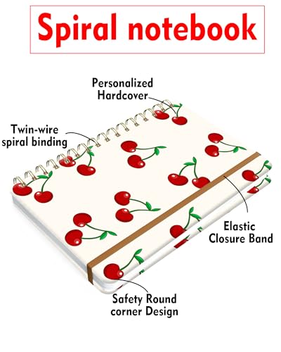 Spiral Journal Notebook for Women, Hardcover A5 College Ruled Notebook, 60 Sheet, Thick Paper, Cute Lined Journal for School, Office & Work, 6 x 8.4 in(Cute Cherry) - color: Cute Cherry