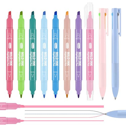 Dual tip Highlighters and gel pens set and Fine Point Blue Permanent Markers Bulk