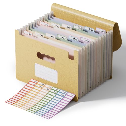 ThinkTex 12-Pocket Accordion File Organizer, Letter & A4 Size, 16 Colors | for Paper Receipts, Bills&Taxes Organizer, Portable Letter/A4 Size Document Holder for School, Office, Home - color: Wheat Yellow