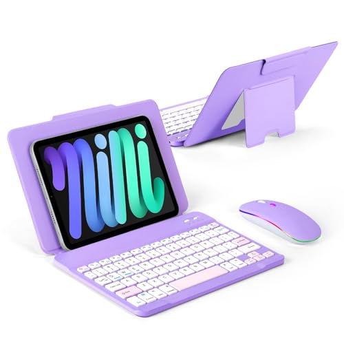 EAMPANG Universal Bluetooth Keyboard and Case for Tablet/Phone/Laptop,Wireless Portable Slim Keypad and Mice Rechargeable with Adjustable Bracket for iPad A16/Mini/Air/iPhone/Galaxy Z Fold Purple - color: Purple