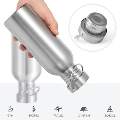 Volhoply 22oz Uninsulated Single Walled Water Bottle 4 Pack, Stainless Steel Reusable Water Bottles with Handle, BPA Free & Plastic Free 18/8 304 Metal Water Bottles for Camping, Hikers, Cyclists - size: 22 Ounces