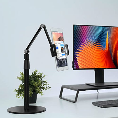 Viozon Tablet Phone Overhead Stand, Height & 360 Degree Angle Adjustable, Aluminum Desktop Stand, Compatible with 3.5-11" Cellphone or Tablet Such as iPhone iPad Pro Air Mini, Samsung, Nexus(AP-4P-B) - color: Black