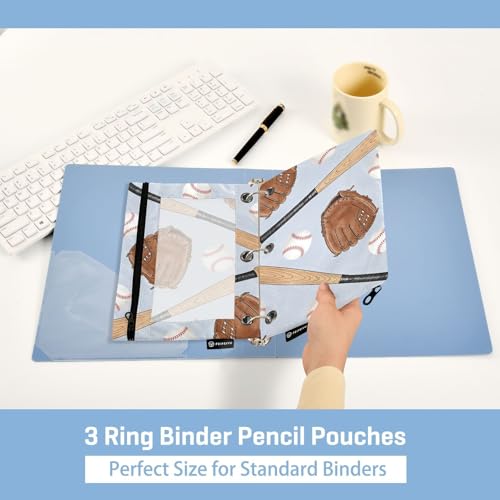 Baseball Pencil Pouches for 3 Ring Binder, Zipper Binder Pencil Case, 2 Pack Clear Window Case Bag for Office Organizers - color: Baseball