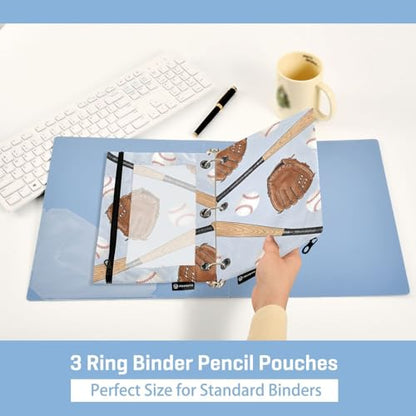 Baseball Pencil Pouches for 3 Ring Binder, Zipper Binder Pencil Case, 2 Pack Clear Window Case Bag for Office Organizers - color: Baseball